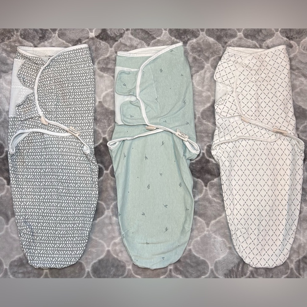 KeaBabies 3-Pack Soothe Swaddle Wraps- Printed Grey/Sage/White Size OS (0-3M)